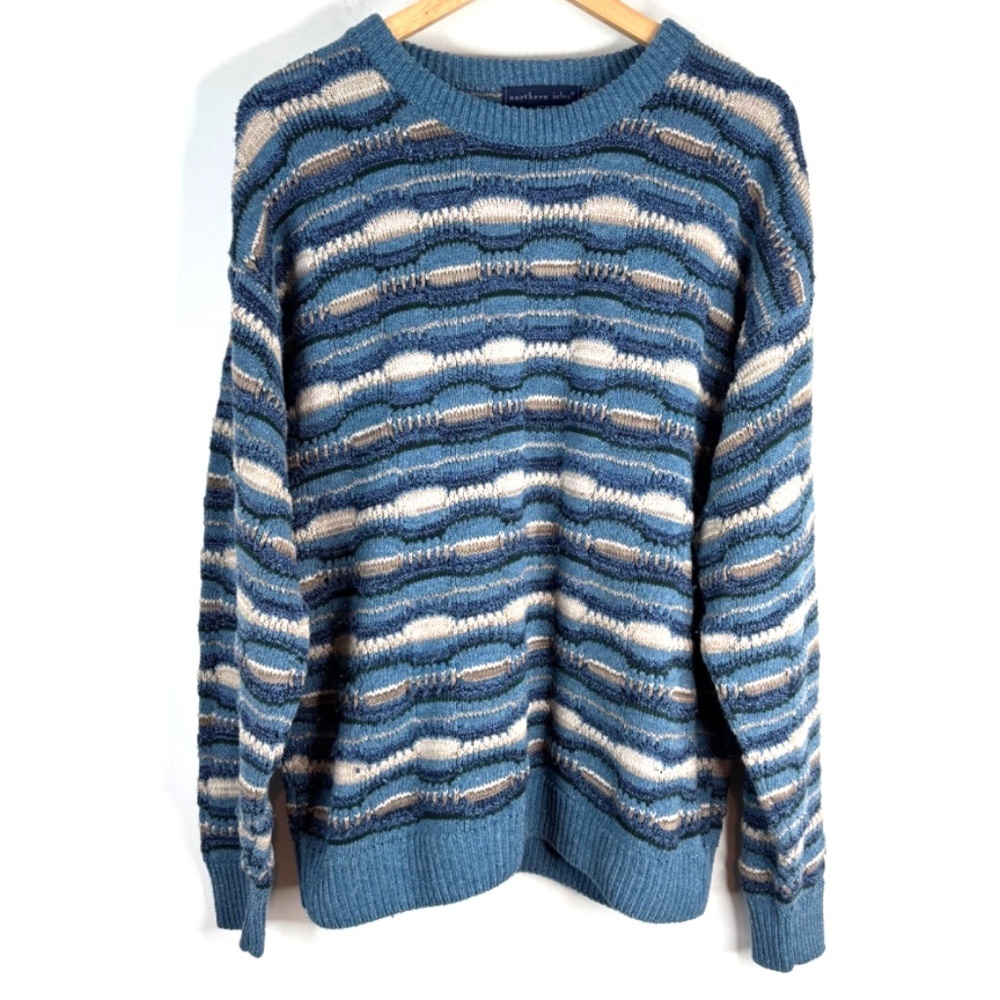 VTG 90s Northern Isles 3D Knit Sweater M Grandpa Retro Grunge Cosby Made in USA